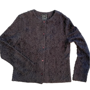 Cynthia Rowley charcoal gray “eyelash” cardi sweater, EUC size S/M 🤍👀